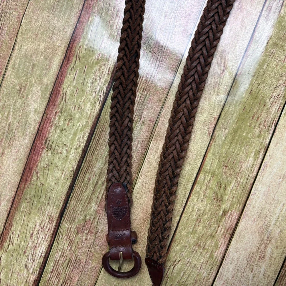 Vintage Braided Leather Belt Oil Tanned Cowhide Dark Brown Boho Western Size 30